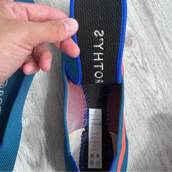 Rothys The Point Flats Shoes Womens 6.5 Teal Blue & Orange Stripe CLEAN washable - Picture 7 of 7